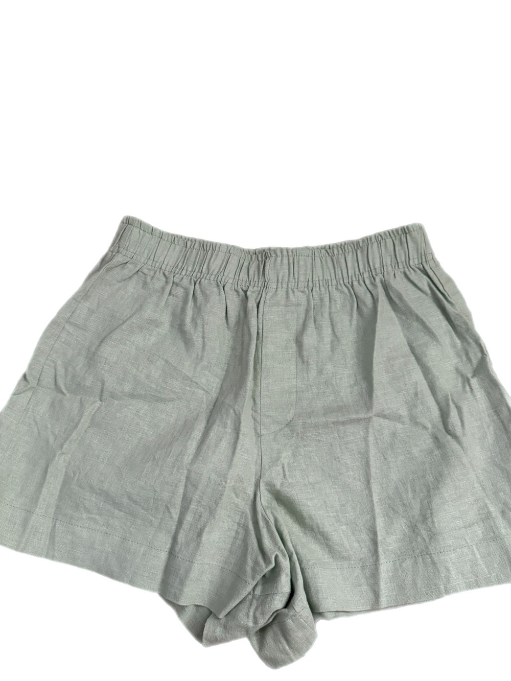 Light Sage Green linen-Blend Elastic Waist Shorts